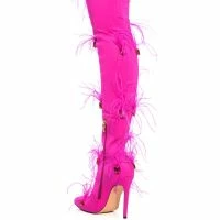 AZALEA WANG CAROLYN FEATHER EMBELLISHED PINK BOOT -Sewing Down South shop azalea wang carolyn feather embellished pink boot pink 4 4