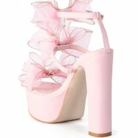 AZALEA WANG CATERINA CHUNKY SANDAL WITH BOW IN PINK -Sewing Down South shop azalea wang caterina chunky sandal with bow in pink pink 4 4