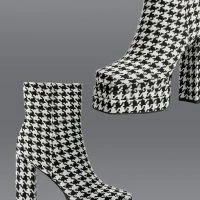 AZALEA WANG CAYENNE HOUNDSTOOTH CHUNKY BOOTIE IN BLACK WHITE -Sewing Down South shop azalea wang cayenne houndstooth chunky bootie in black white black white 1 1 c1