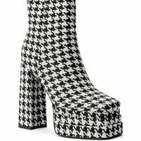 AZALEA WANG CAYENNE HOUNDSTOOTH CHUNKY BOOTIE IN BLACK WHITE -Sewing Down South shop azalea wang cayenne houndstooth chunky bootie in black white black white 3 3 c1