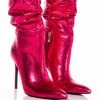 AZALEA WANG CHARLOTTE METALLIC SNAKE STILETTO BOOTIE IN FUCHSIA