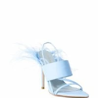 AZALEA WANG CHICK FEATHER DECOR POINTED TOE SANDAL IN BLUE -Sewing Down South shop azalea wang chick feather decor pointed toe sandal in blue blue 3 3