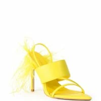 AZALEA WANG CHICK FEATHER DECOR POINTED TOE SANDAL IN YELLOW -Sewing Down South shop azalea wang chick feather decor pointed toe sandal in yellow yellow 3 3