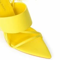 AZALEA WANG CHICK FEATHER DECOR POINTED TOE SANDAL IN YELLOW -Sewing Down South shop azalea wang chick feather decor pointed toe sandal in yellow yellow 5 5