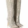 AZALEA WANG CLASSY RHINESTONE ENCRUSTED STILETTO BOOT IN SILVER
