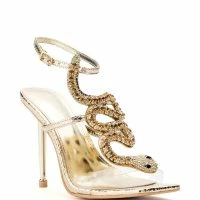 AZALEA WANG COBRA RHINESTONE STILETTO HEEL IN GOLD -Sewing Down South shop azalea wang cobra snake rhinestone stiletto heel in gold gold 3 3