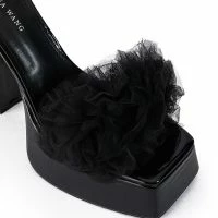 AZALEA WANG COLADA BLACK TULLE SANDAL -Sewing Down South shop azalea wang colada black tulle sandal black 5 5