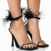 AZALEA WANG CONFETTI FEATHER STILETTO SANDAL IN BLACK