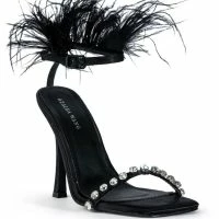 AZALEA WANG CONFETTI FEATHER STILETTO SANDAL IN BLACK -Sewing Down South shop azalea wang confetti feather stiletto sandal in black black 3 3