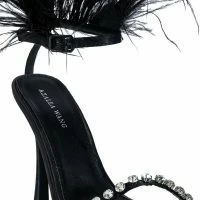 AZALEA WANG CONFETTI FEATHER STILETTO SANDAL IN BLACK -Sewing Down South shop azalea wang confetti feather stiletto sandal in black black 4 4