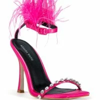 AZALEA WANG CONFETTI FEATHER STILETTO SANDAL IN PINK -Sewing Down South shop azalea wang confetti feather stiletto sandal in pink pink 3 3