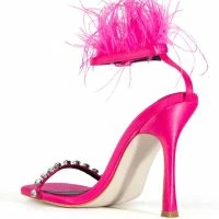 AZALEA WANG CONFETTI FEATHER STILETTO SANDAL IN PINK -Sewing Down South shop azalea wang confetti feather stiletto sandal in pink pink 4 4