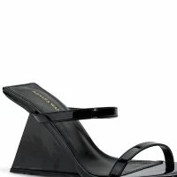 AZALEA WANG CORNELL PATENT WEDGE SANDAL IN BLACK -Sewing Down South shop azalea wang cornell patent wedge sandal in black black 5 5
