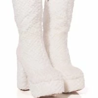 AZALEA WANG COZY CUTIE FAUX FUR CHUNKY PLATFORM BOOT IN WHITE