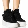 AZALEA WANG CYBER RHINESTONE EMBELLISHED PLATFORM SNEAKER IN BLACK