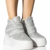 AZALEA WANG CYBER RHINESTONE EMBELLISHED PLATFORM SNEAKER IN SILVER