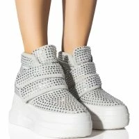 AZALEA WANG CYBER RHINESTONE EMBELLISHED PLATFORM SNEAKER IN SILVER