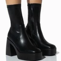 AZALEA WANG DANIELLE CHUNKY BOOTIE WITH 4 WAY STRETCH IN BLACK STRETCH
