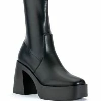 AZALEA WANG DANIELLE CHUNKY BOOTIE WITH 4 WAY STRETCH IN BLACK STRETCH -Sewing Down South shop azalea wang danielle chunky bootie in black stretch black 3 3