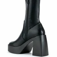 AZALEA WANG DANIELLE CHUNKY BOOTIE WITH 4 WAY STRETCH IN BLACK STRETCH -Sewing Down South shop azalea wang danielle chunky bootie in black stretch black 4 4