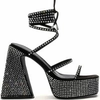 AZALEA WANG DEIRDRE EMBELLISHED CHUNKY SANDAL -Sewing Down South shop azalea wang deirdre embellished chunky sandal black 3 3