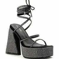 AZALEA WANG DEIRDRE EMBELLISHED CHUNKY SANDAL -Sewing Down South shop azalea wang deirdre embellished chunky sandal black 4 4