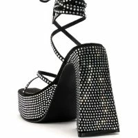 AZALEA WANG DEIRDRE EMBELLISHED CHUNKY SANDAL -Sewing Down South shop azalea wang deirdre embellished chunky sandal black 5 5