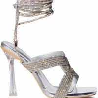 AZALEA WANG DELPHINE RHINESTONE LACE UP SANDAL IN SILVER -Sewing Down South shop azalea wang delphine rhinestone lace up sandal in silver silver 4 4