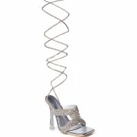 AZALEA WANG DELPHINE RHINESTONE LACE UP SANDAL IN SILVER -Sewing Down South shop azalea wang delphine rhinestone lace up sandal in silver silver 5 5