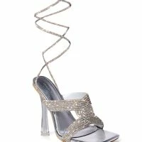 AZALEA WANG DELPHINE RHINESTONE LACE UP SANDAL IN SILVER -Sewing Down South shop azalea wang delphine rhinestone lace up sandal in silver silver 7 7