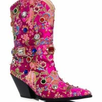 AZALEA WANG DILIGENT GEM EMBELLISHED BROCADE WESTERN BOOTIE IN PINK -Sewing Down South shop azalea wang diligent embellished bootie in pink pink 3 3