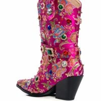 AZALEA WANG DILIGENT GEM EMBELLISHED BROCADE WESTERN BOOTIE IN PINK -Sewing Down South shop azalea wang diligent embellished bootie in pink pink 4 4