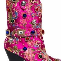 AZALEA WANG DILIGENT GEM EMBELLISHED BROCADE WESTERN BOOTIE IN PINK -Sewing Down South shop azalea wang diligent embellished bootie in pink pink 5 5