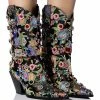 AZALEA WANG DILIGENT GEM EMBELLISHED BROCADE WESTERN BOOTIE IN BLACK