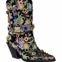 AZALEA WANG DILIGENT GEM EMBELLISHED BROCADE WESTERN BOOTIE IN BLACK -Sewing Down South shop azalea wang diligent gem embellished brocade western bootie in black black 3 3