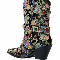 AZALEA WANG DILIGENT GEM EMBELLISHED BROCADE WESTERN BOOTIE IN BLACK -Sewing Down South shop azalea wang diligent gem embellished brocade western bootie in black black 4 4