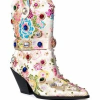 AZALEA WANG DILIGENT GEM EMBELLISHED BROCADE WESTERN BOOTIE IN BONE -Sewing Down South shop azalea wang diligent gem embellished brocade western bootie in bone bone 3 3