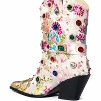 AZALEA WANG DILIGENT GEM EMBELLISHED BROCADE WESTERN BOOTIE IN BONE -Sewing Down South shop azalea wang diligent gem embellished brocade western bootie in bone bone 4 4