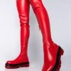 AZALEA WANG DO IT TO YA FLATFORM BOOT WITH 4 WAY STRETCH IN RED