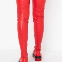 AZALEA WANG DO IT TO YA FLATFORM BOOT WITH 4 WAY STRETCH IN RED -Sewing Down South shop azalea wang do it to ya flatform boot in red red 5 5