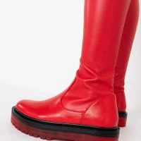 AZALEA WANG DO IT TO YA FLATFORM BOOT WITH 4 WAY STRETCH IN RED -Sewing Down South shop azalea wang do it to ya flatform boot in red red 6 6