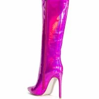 AZALEA WANG DON'T WANNA FALL IN LOVE HOLOGRAPHIC STILETTO BOOT IN PINK -Sewing Down South shop azalea wang dont wanna fall in love holographic stiletto boot in pink pink 4 4