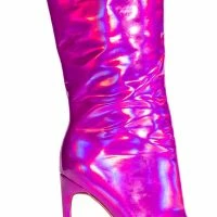 AZALEA WANG DON'T WANNA FALL IN LOVE HOLOGRAPHIC STILETTO BOOT IN PINK -Sewing Down South shop azalea wang dont wanna fall in love holographic stiletto boot in pink pink 5 5