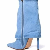 AZALEA WANG DOUBLE DOWN DENIM FOLD OVER STILETTO BOOTIE -Sewing Down South shop azalea wang double down denim fold over stiletto bootie denim 4 4