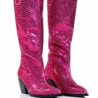 AZALEA WANG DRIVEN RHINESTONE WESTERN BOOT IN FUCHSIA