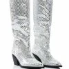 AZALEA WANG DRIVEN RHINESTONE WESTERN BOOT IN SILVER