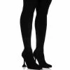 AZALEA WANG ELEVATE THIGH HIGH STRETCH SUEDE BOOT IN BLACK