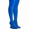 AZALEA WANG ELEVATE THIGH HIGH STRETCH SUEDE BOOT IN BLUE
