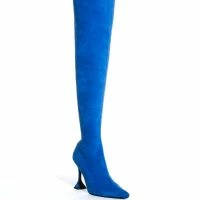AZALEA WANG ELEVATE THIGH HIGH STRETCH SUEDE BOOT IN BLUE -Sewing Down South shop azalea wang elevate thigh high stretch suede boot in blue blue 3 3