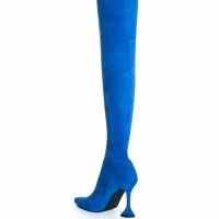 AZALEA WANG ELEVATE THIGH HIGH STRETCH SUEDE BOOT IN BLUE -Sewing Down South shop azalea wang elevate thigh high stretch suede boot in blue blue 4 4